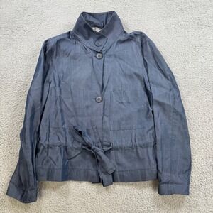 VETTA Chambray Utility Jacket Button Front Tie Waist Blue Womens XS